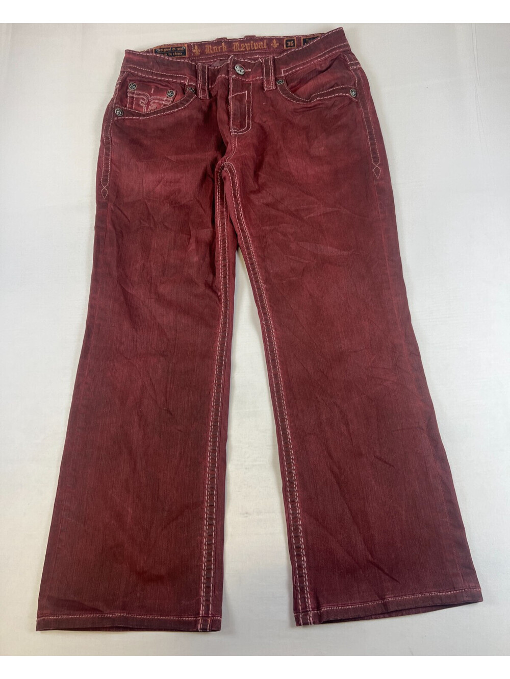 Rock Revival Men's  36x30  Erkal Straight Burgundy  Denim Jeans
